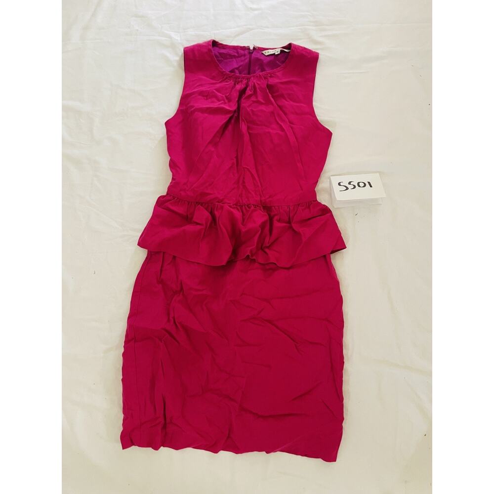 Trina Turk Kiran Sari Pink Pleated Peplum Sateen Sheath Dress 6